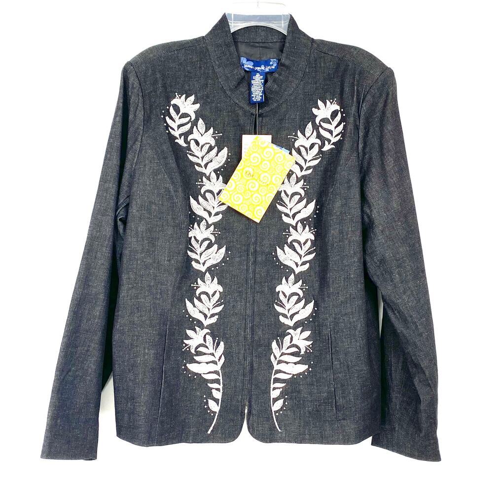 Susan Graver Embroidered Floral Zip Front Jacket Womens XL NWT